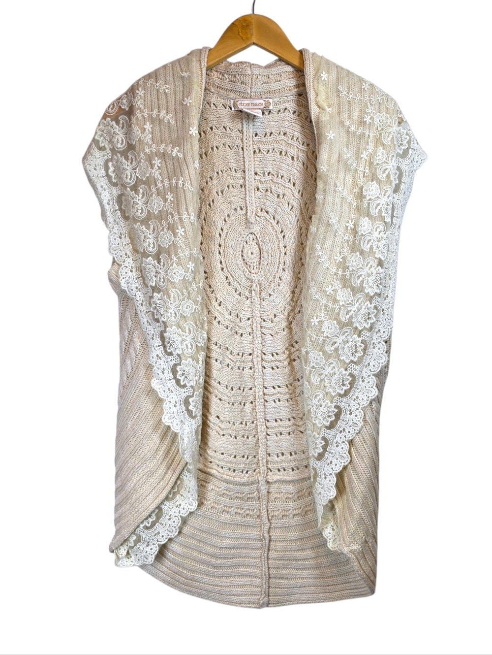 Flying Tomato Lace Knit Cardigan Sweater Vest Sz S Cottagecore Grannycore Boho